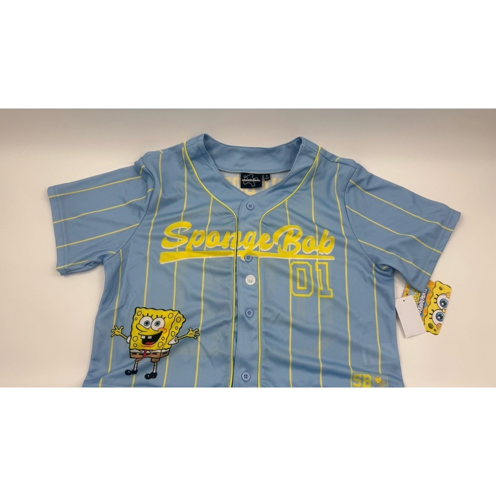 Nickelodeon SpongeBob & Patrick Kids S Blue/Yellow Pinstripe Button-Up Jersey